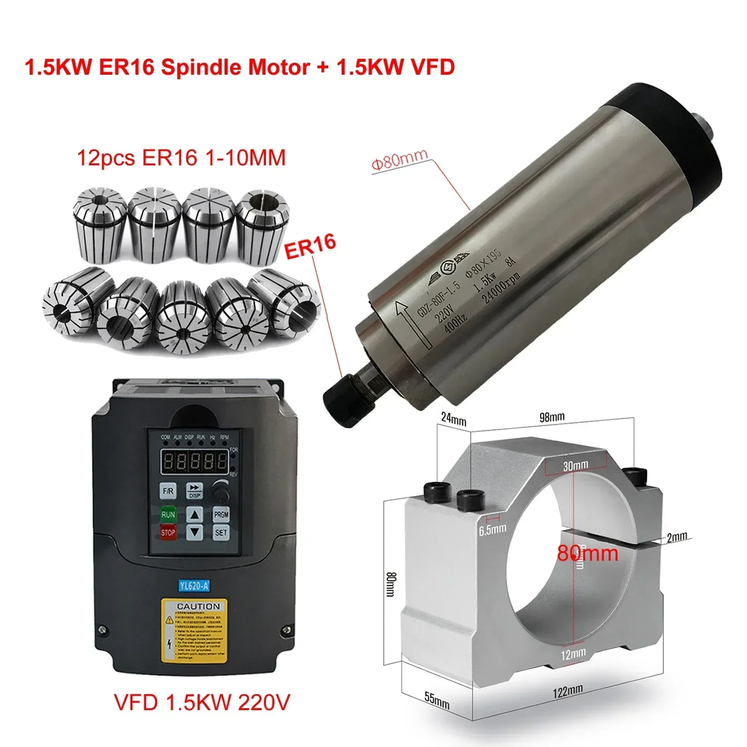 Er20 Collet Chuck Spindle Motor 220V - Kit Motor Spindle CNC Berpendingin Udara