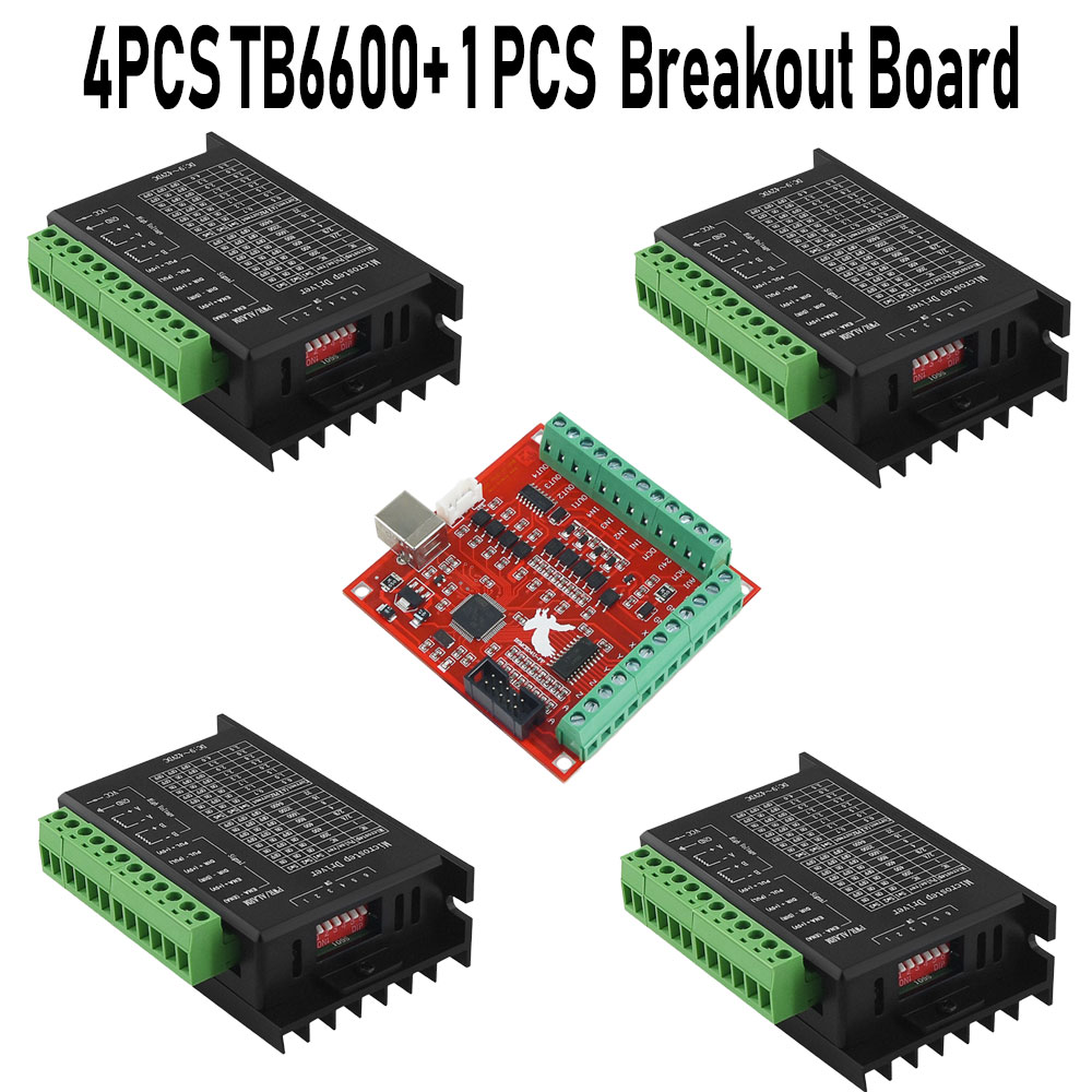 Mach3 Usb Cnc Controller 4 Axis 100Khz - 4 buah Driver Motor Stepper TB6600