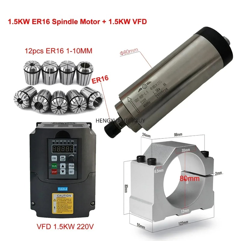 Er20 Collet Chuck Spindle Motor 220V - Kit Motor Spindle Berpendingin Udara 800W