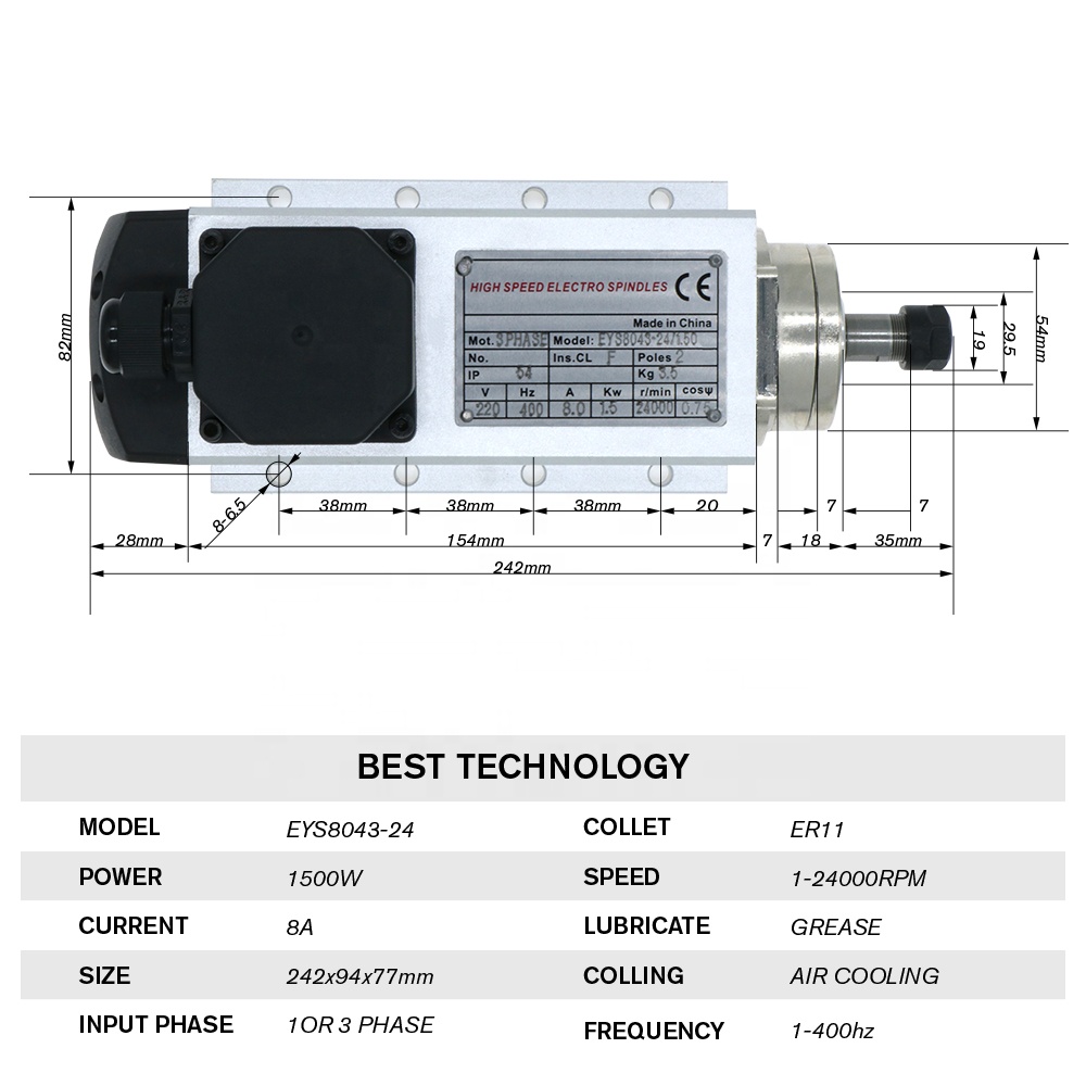 Motor Spindle Pendingin Udara  - Air Cooled 1.5Kw Spindle Motor Inverter 110V ulasan dan harga