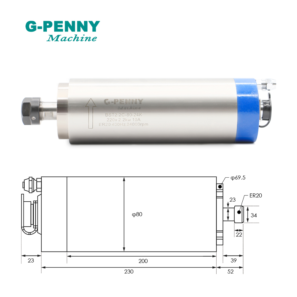 G-PENNY 2.2kw ER20 Kit Spindle - 2.2Kw Water Cooled Spindle Kit Vfd ulasan dan harga