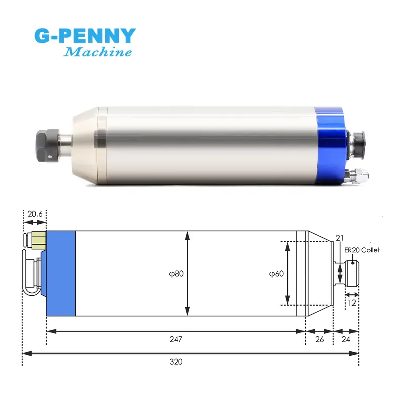 G-Penny 2.2kw ER20 D80 12000rp - 2.2Kw Water Cooled Spindle Kit Vfd ulasan dan harga